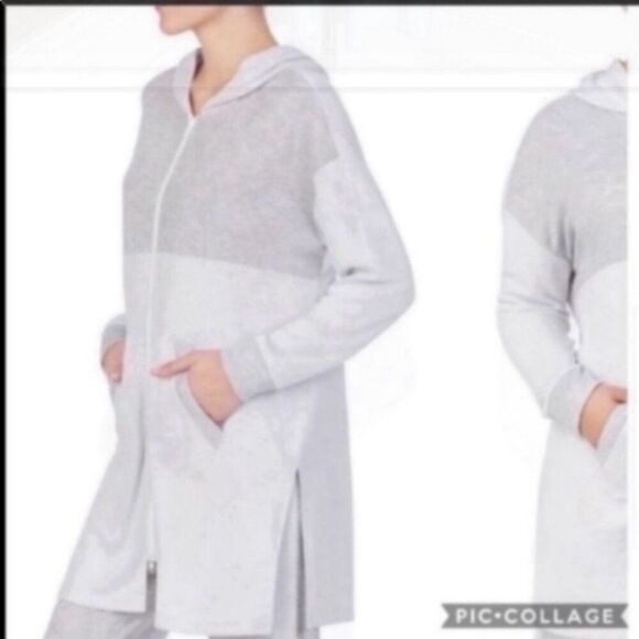 Refinery29 zip front double knit hooded robe mid thigh S - Picture 6 of 11